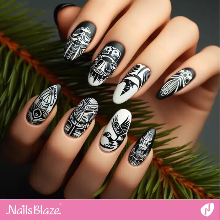 Haida Gwaii Black and White Eagle Nails | Canadian | Tribal - NB1863
